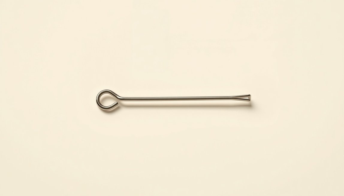 A single steel cotter pin on a cream background